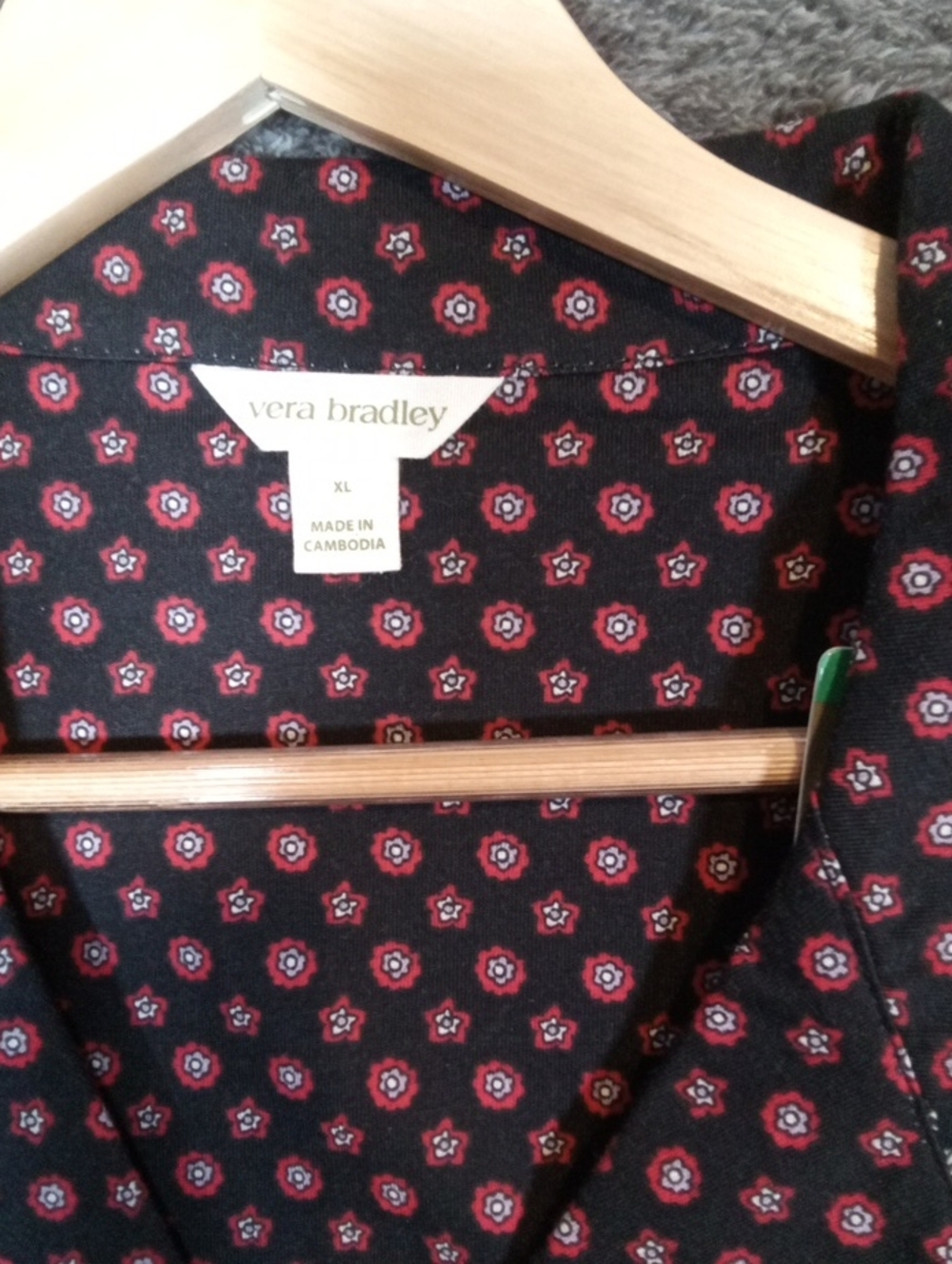 Vera Bradley Black, Red and White Plaid Pajama Set with Polka Dot Trim - Picture 3 of 7